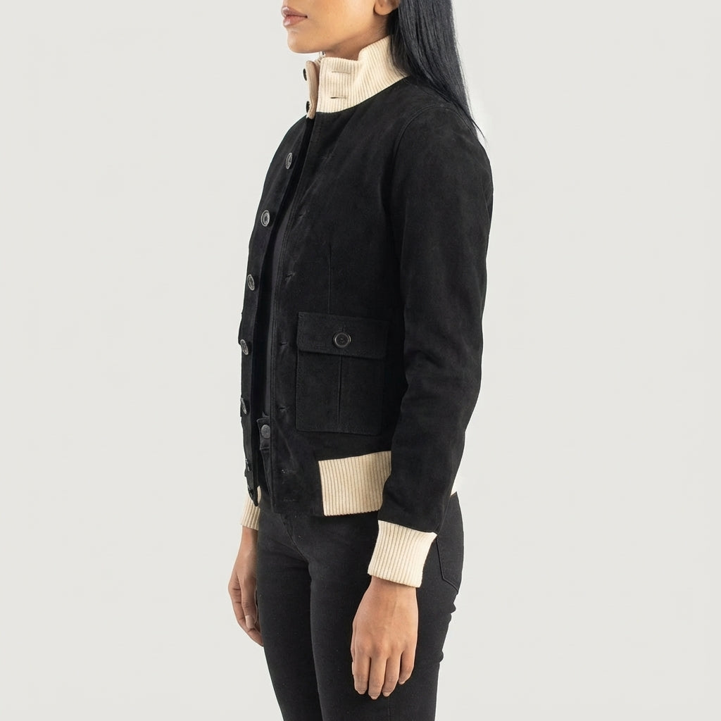 Sleek Black Leather Varsity Jacket for Women