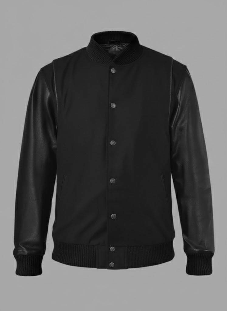 Sleek Black Leather Women's Varsity Jacket