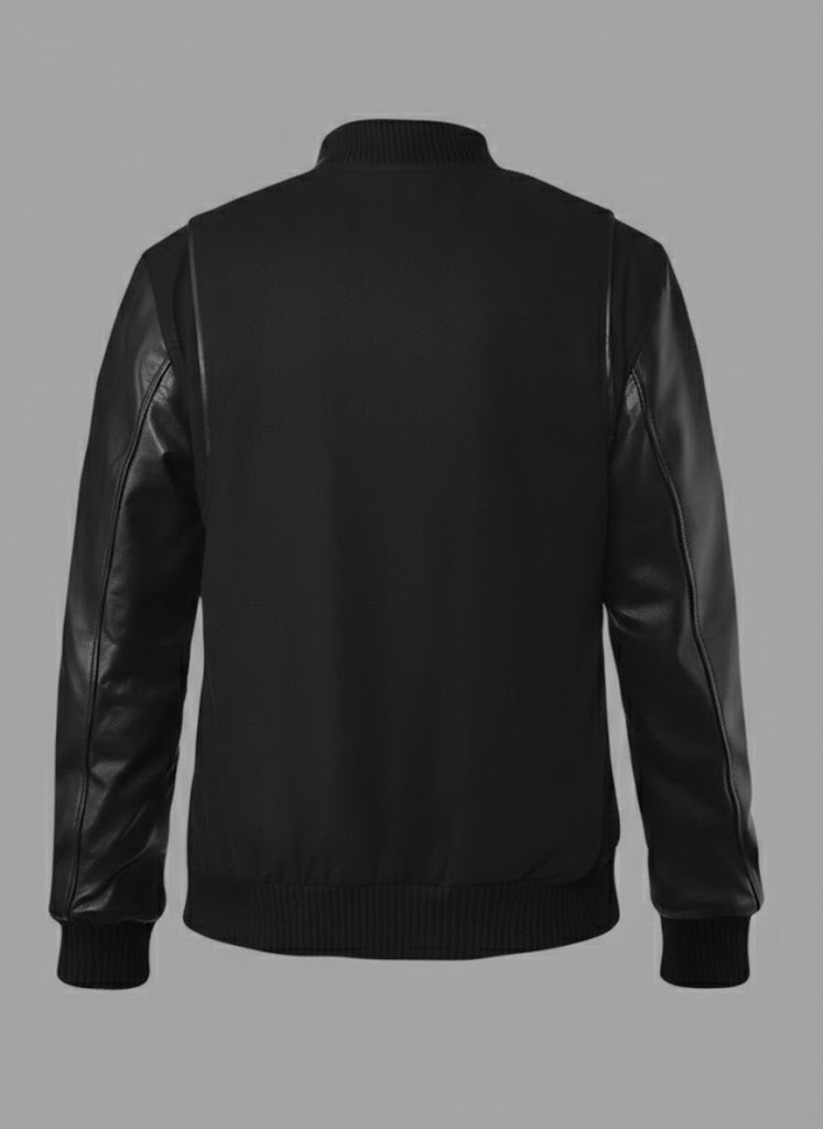 Sleek Black Leather Women's Varsity Jacket