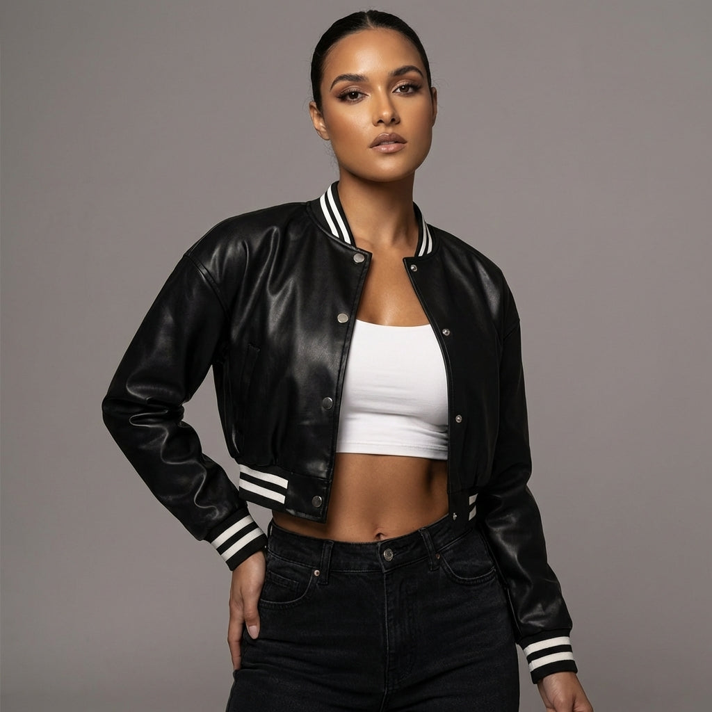 Sleek Black Women’s Varsity Jacket