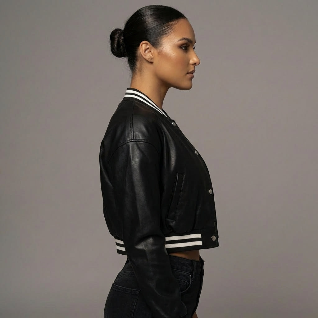 Sleek Black Women’s Varsity Jacket