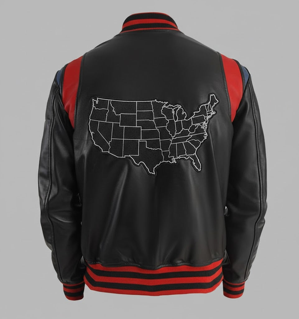 Stylish Black Leather Men’s Varsity Jacket