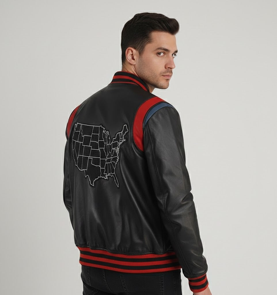Stylish Black Leather Men’s Varsity Jacket