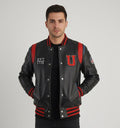 Stylish Black Leather Men’s Varsity Jacket