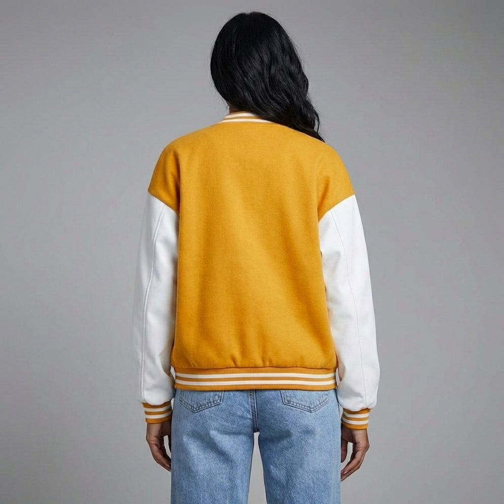 Sunny Glow Luxe Yellow Varsity Jacket