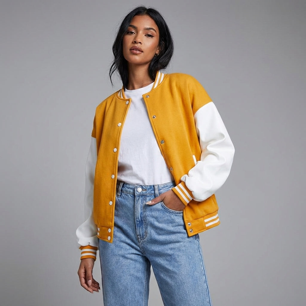 Sunny Glow Luxe Yellow Varsity Jacket