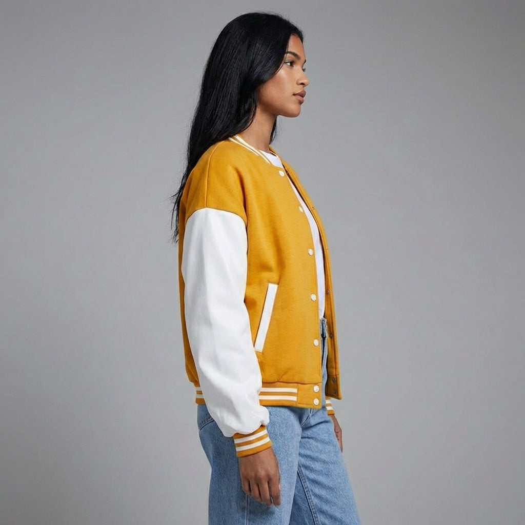 Sunny Glow Luxe Yellow Varsity Jacket