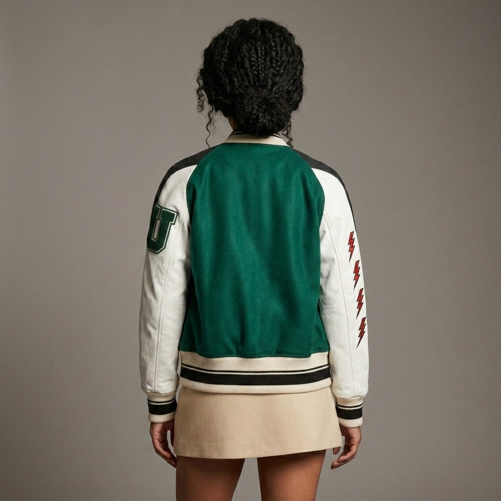 Tricolor Elegance Women’s Varsity Jacket