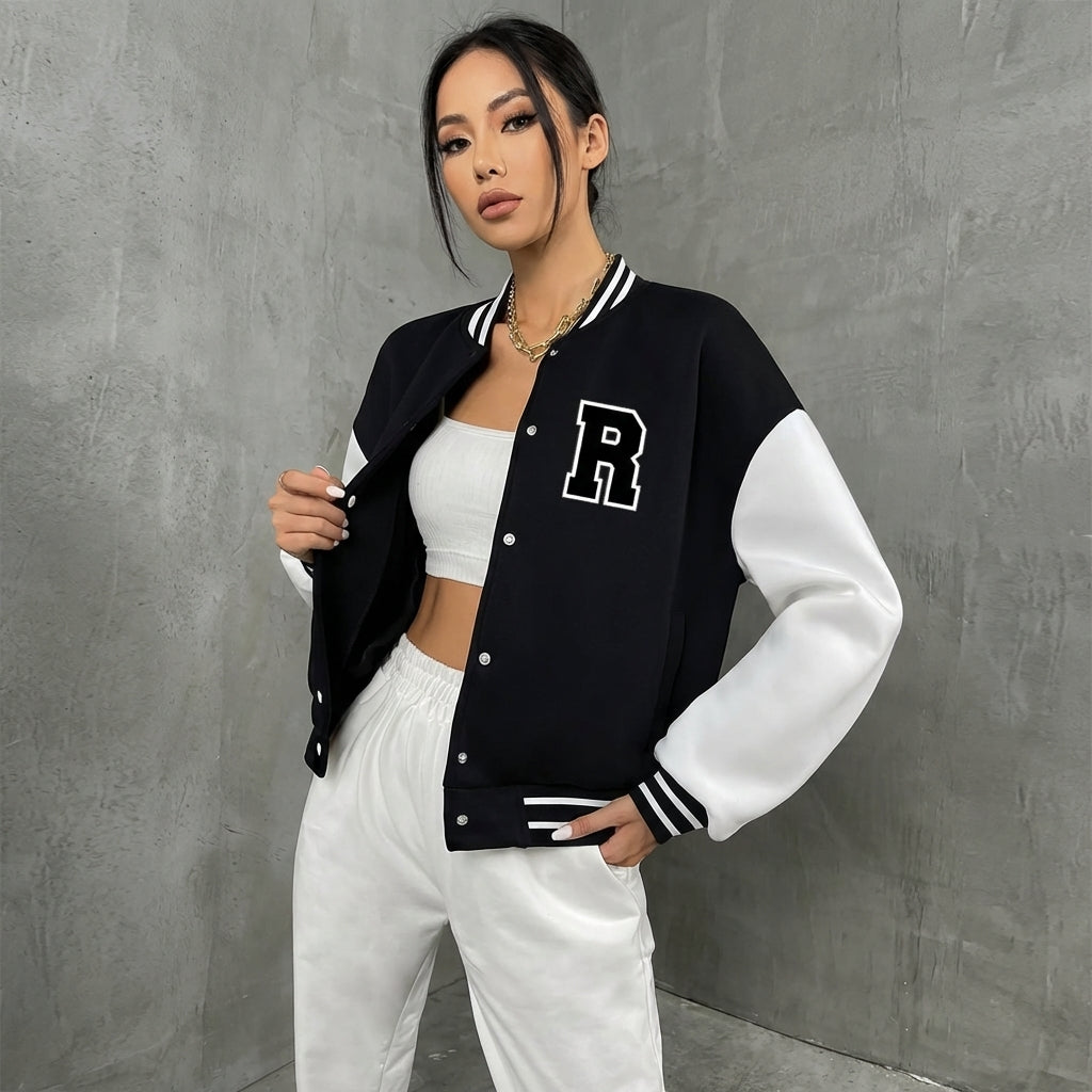 Urban Edge Black & White Women’s Varsity Jacket