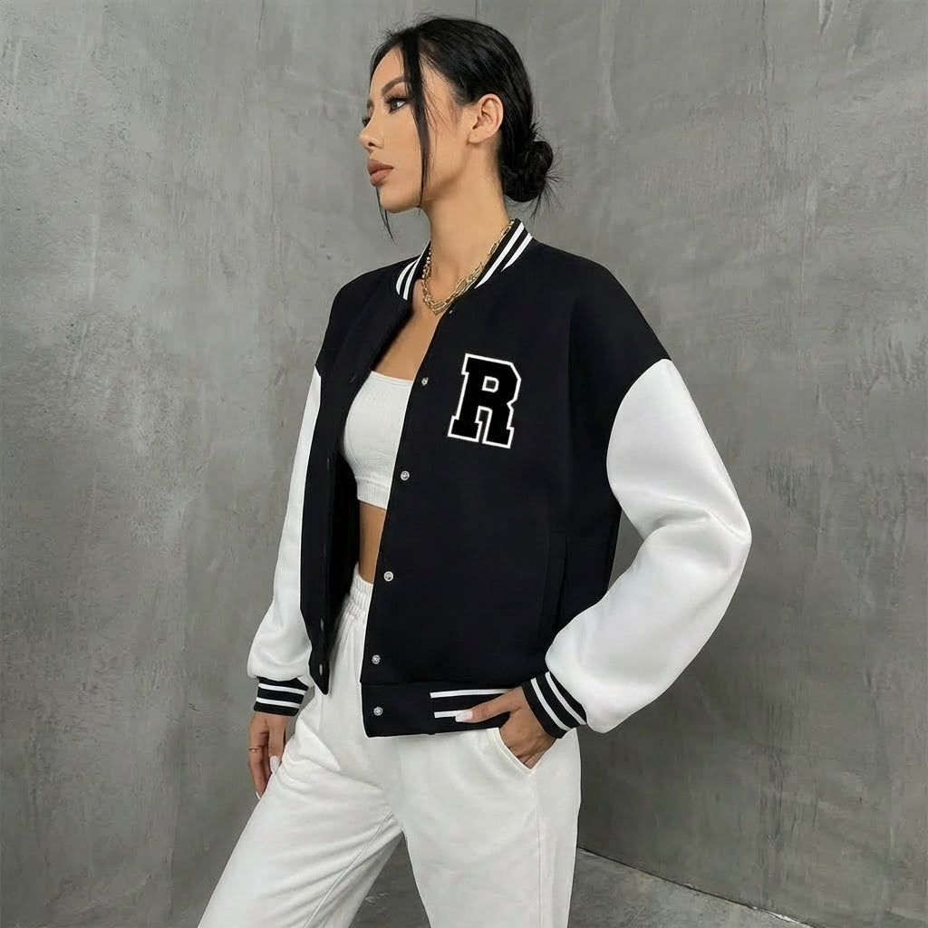 Urban Edge Black & White Women’s Varsity Jacket