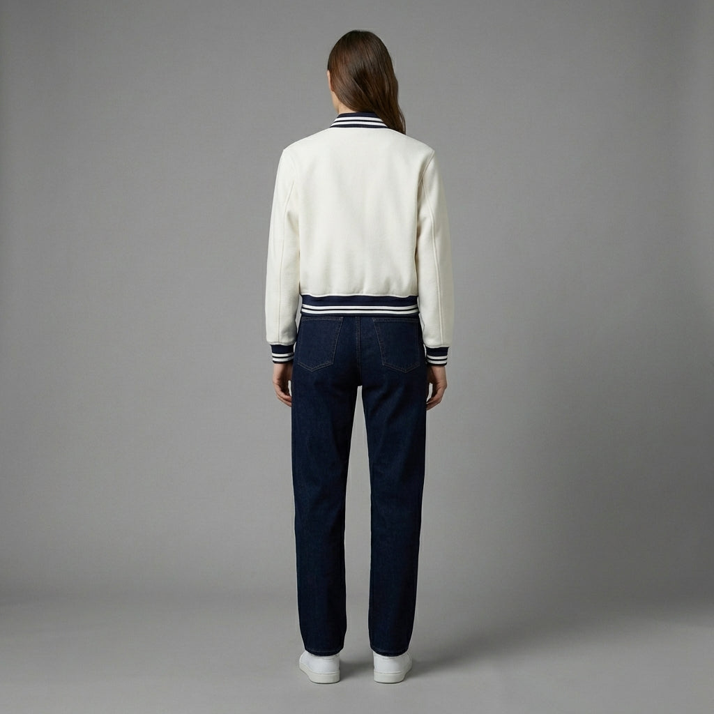 White Aura Classic Letterman Varsity Jacket