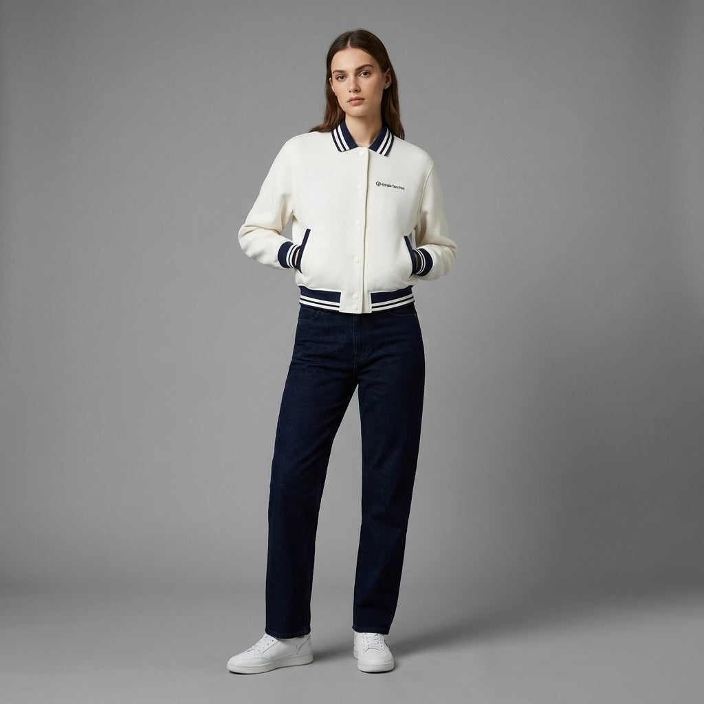 White Aura Classic Letterman Varsity Jacket