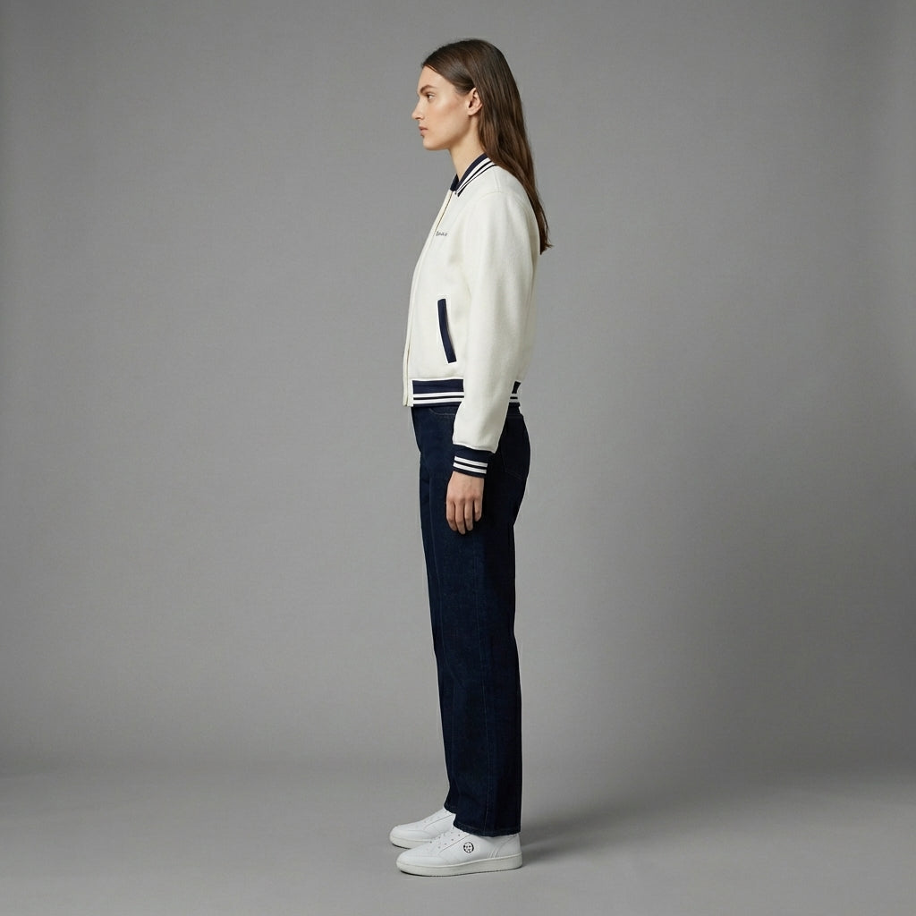 White Aura Classic Letterman Varsity Jacket