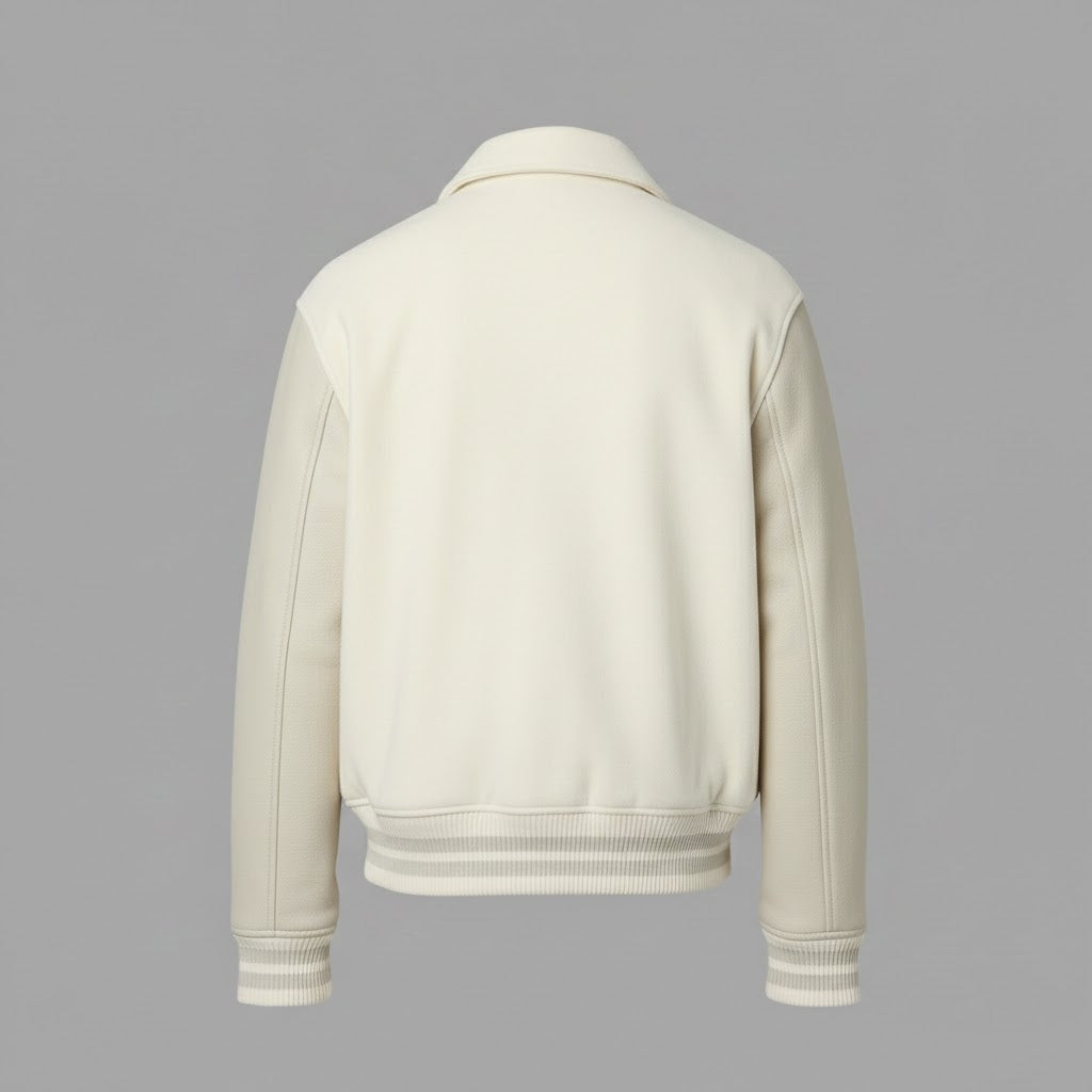White Cream Leather Men’s Varsity Jacket