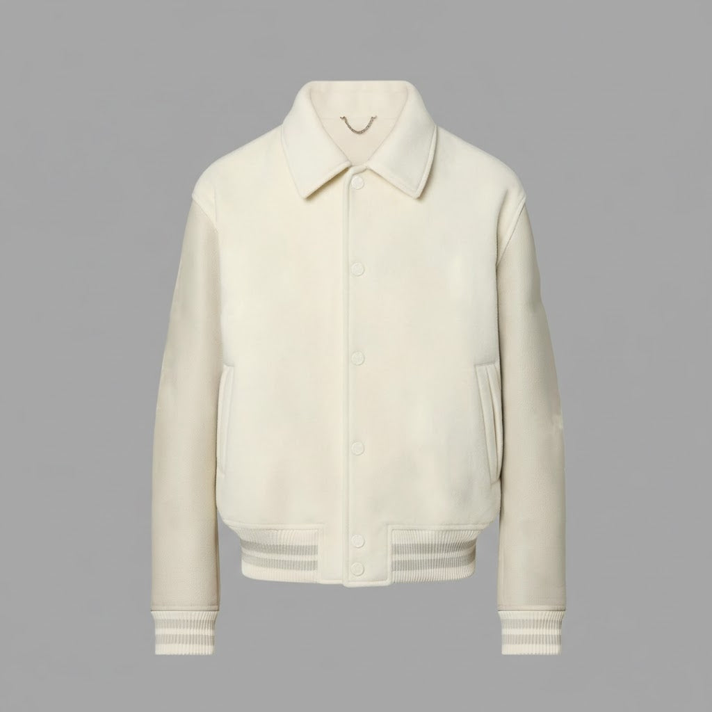 White Cream Leather Men’s Varsity Jacket