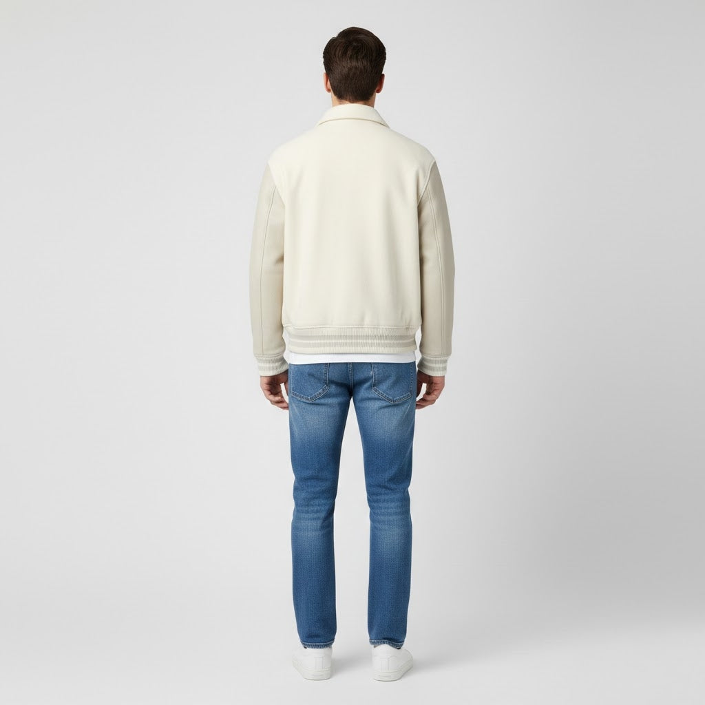 White Cream Leather Men’s Varsity Jacket