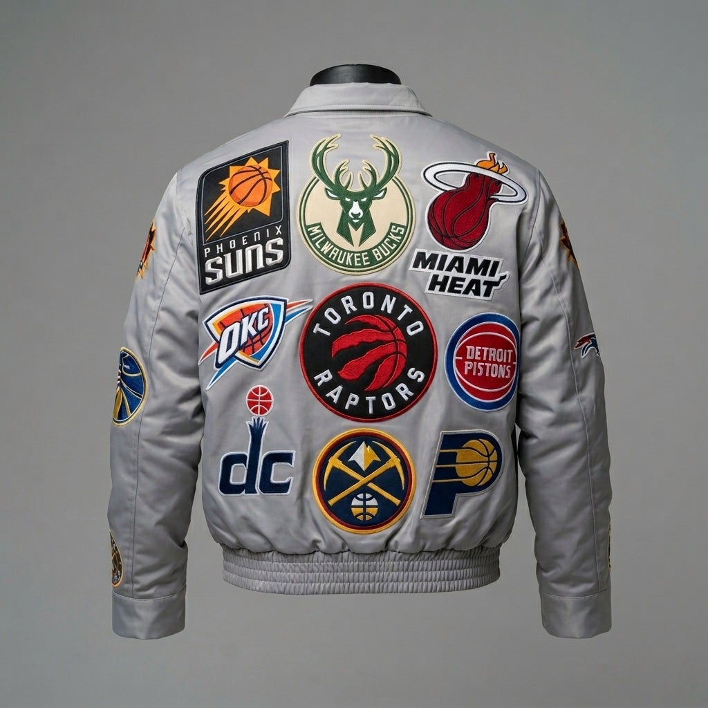 Leather Varsity Jacket – Embroidered Logo Bomber Coat