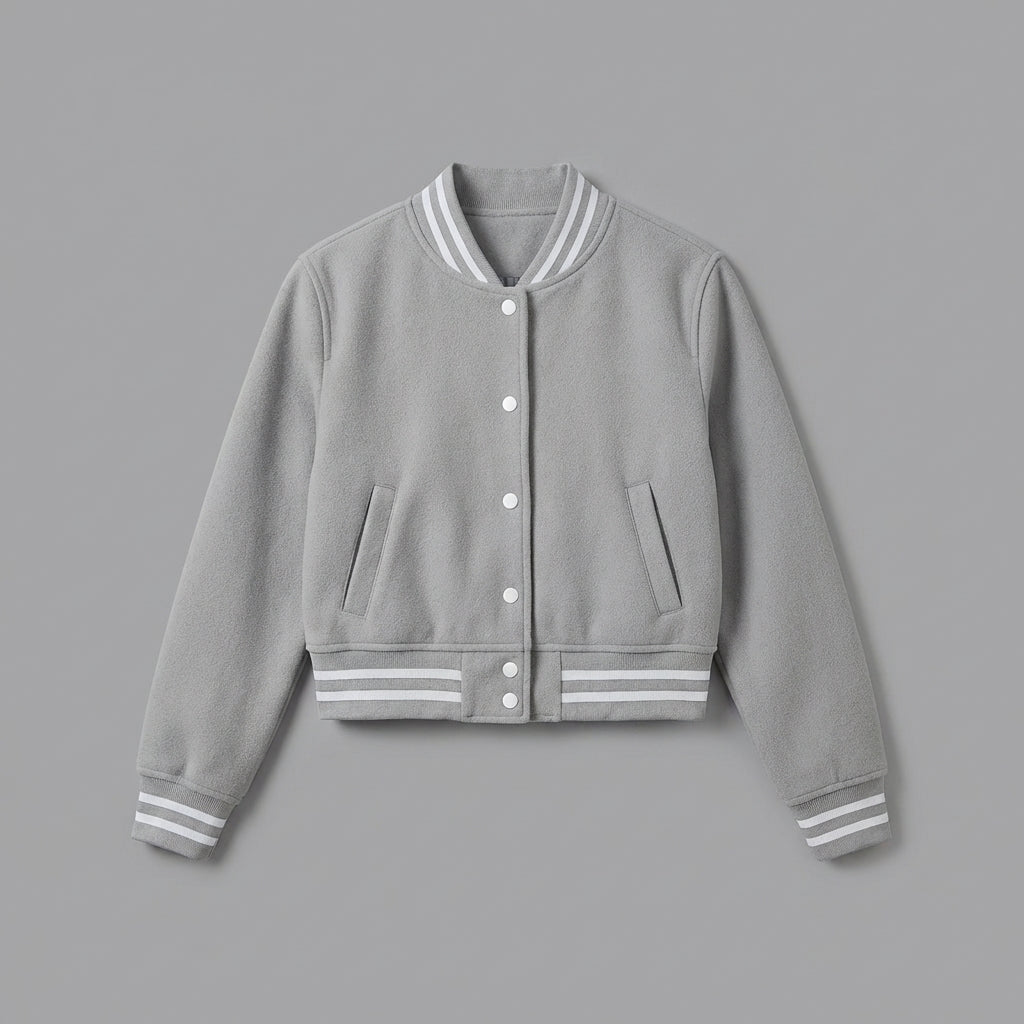 Women’s Grey Cropped Varsity Jacket