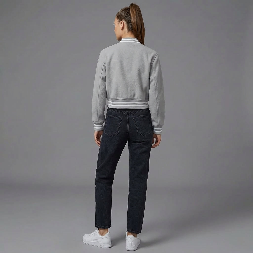 Women’s Grey Cropped Varsity Jacket