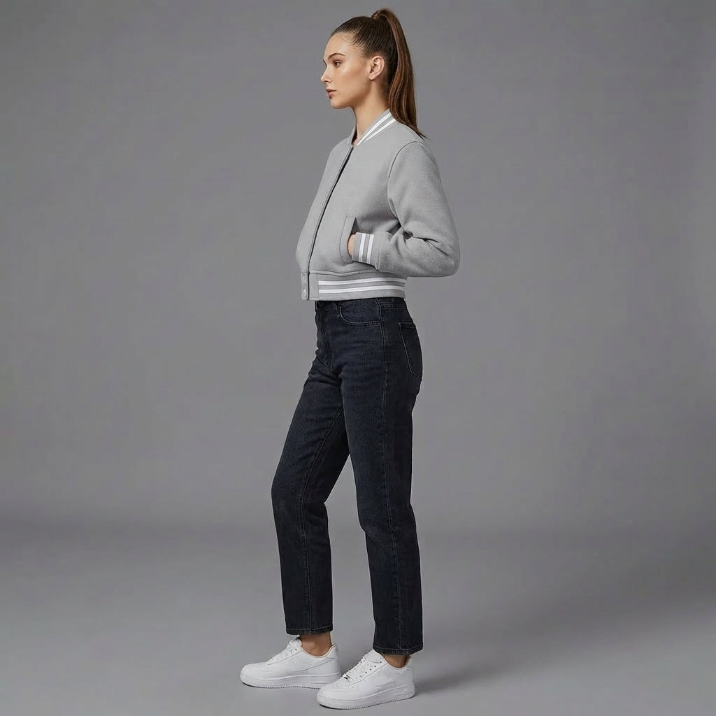 Women’s Grey Cropped Varsity Jacket