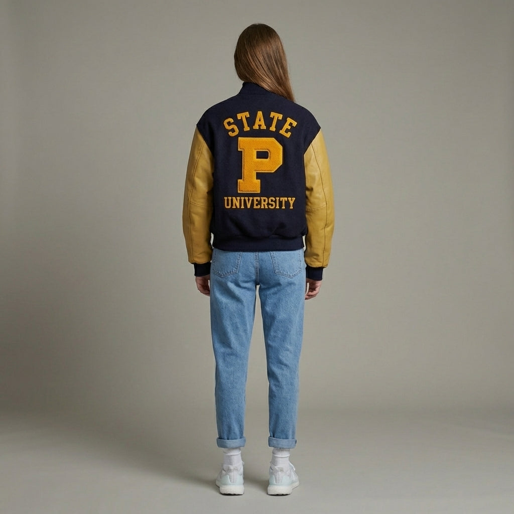 Yellow Rush Black Varsity Letterman Jacket