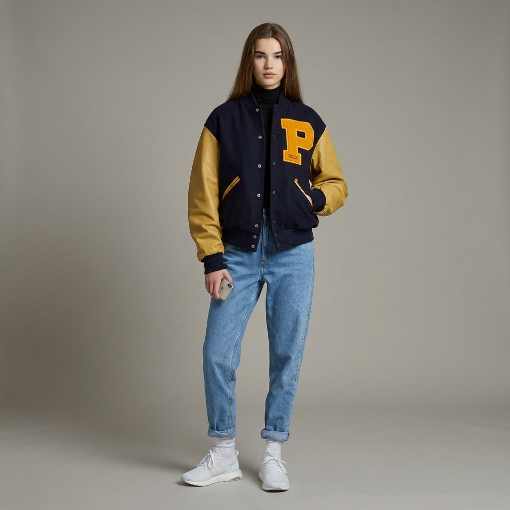 Yellow Rush Black Varsity Letterman Jacket