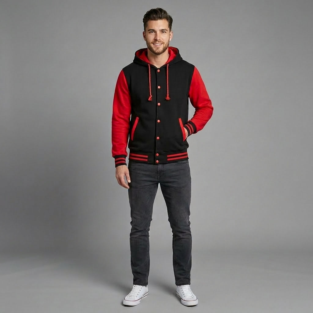 Men’s Hoodie Varsity Jacket – Cotton Baseball Letterman jacket