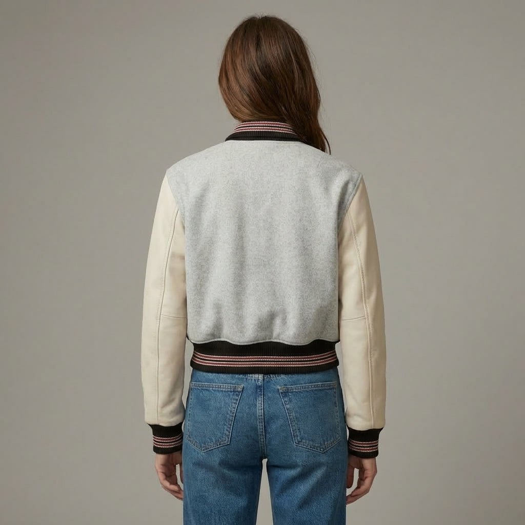 Grey & Half White Women’s Varsity Jacket