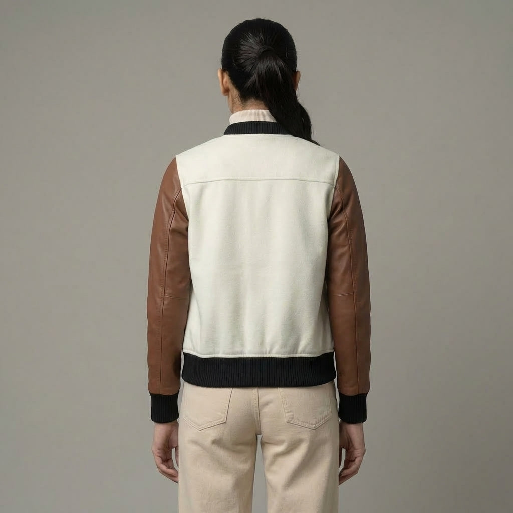 White & Brown Women’s Varsity Jacket