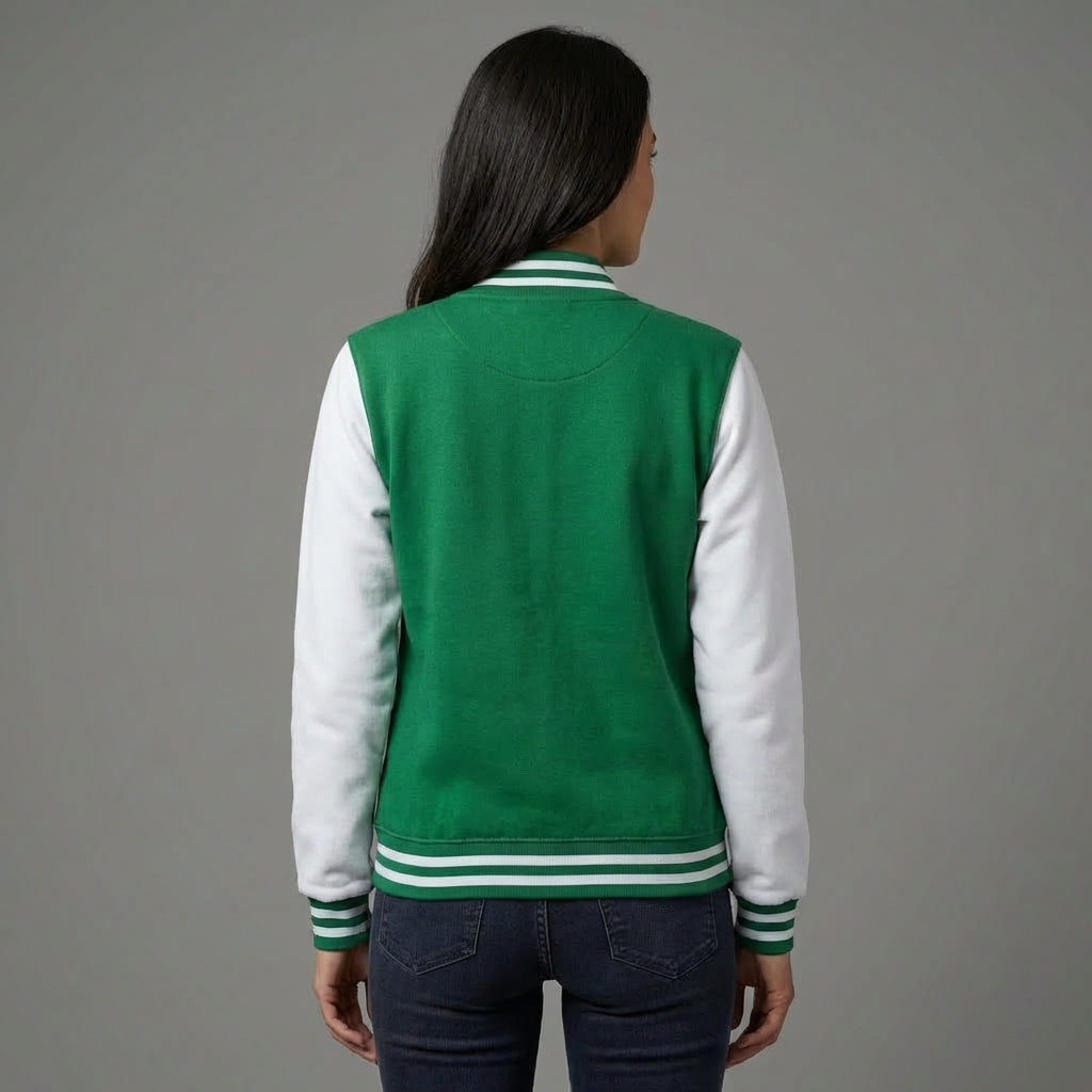 Emerald White Women’s Varsity Jacket