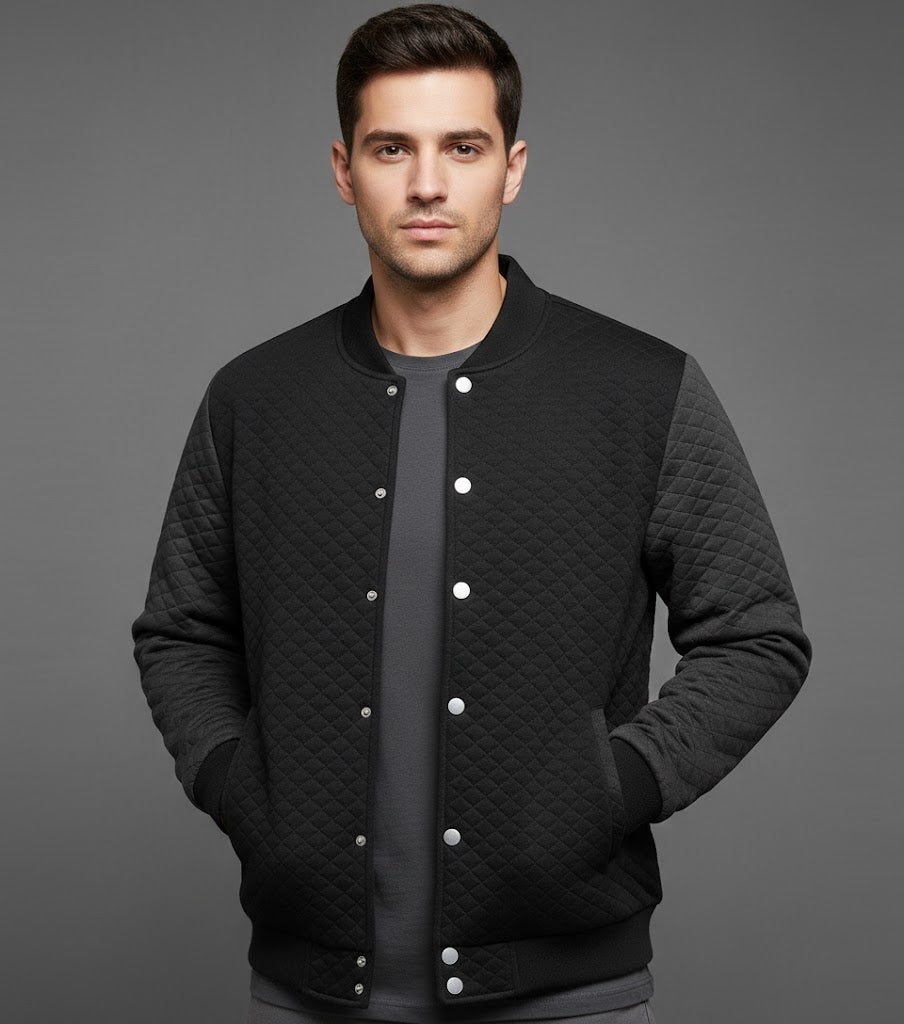 black body grey sleeves varsity jacket