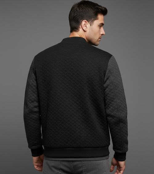 black body grey sleeves varsity jacket