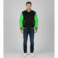 black body parrot green leather sleeves varsity jacket men