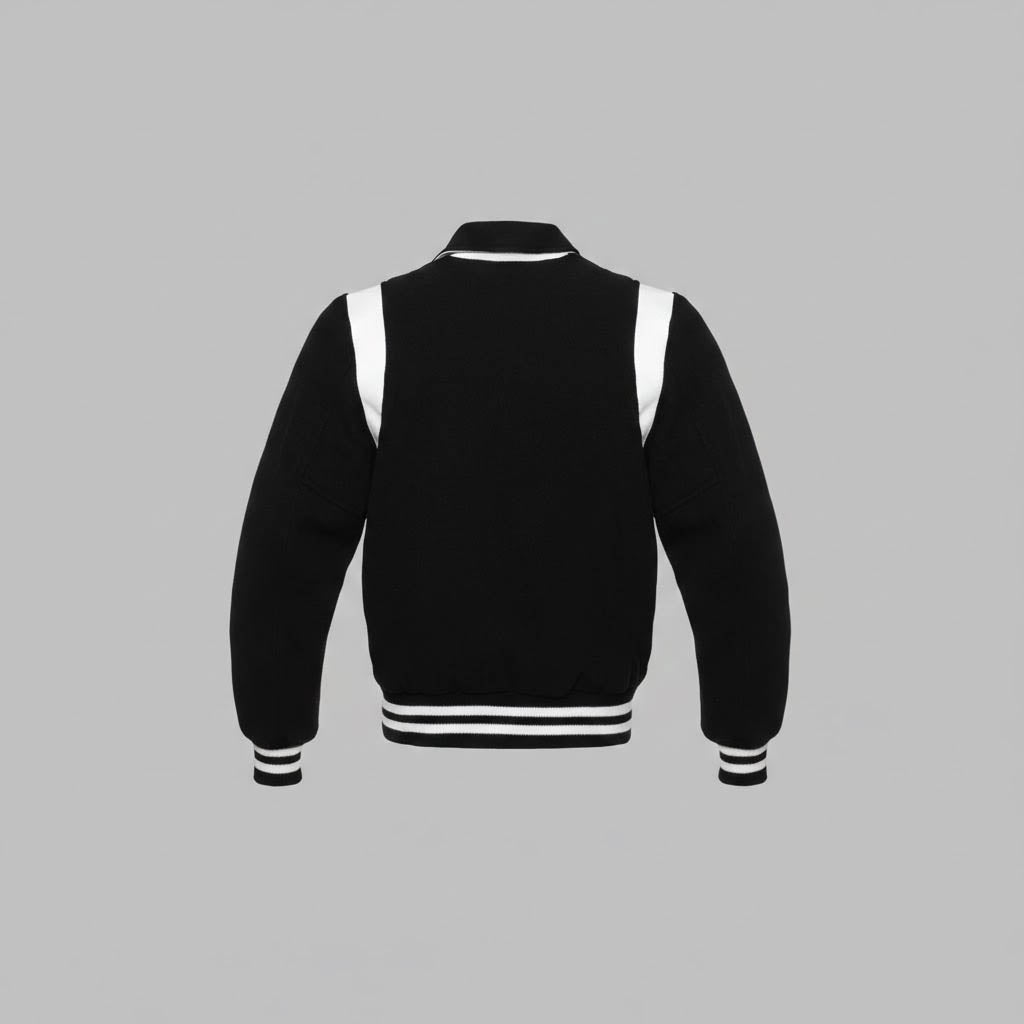 black leather varsity jacket