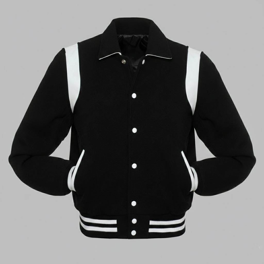black leather varsity jacket