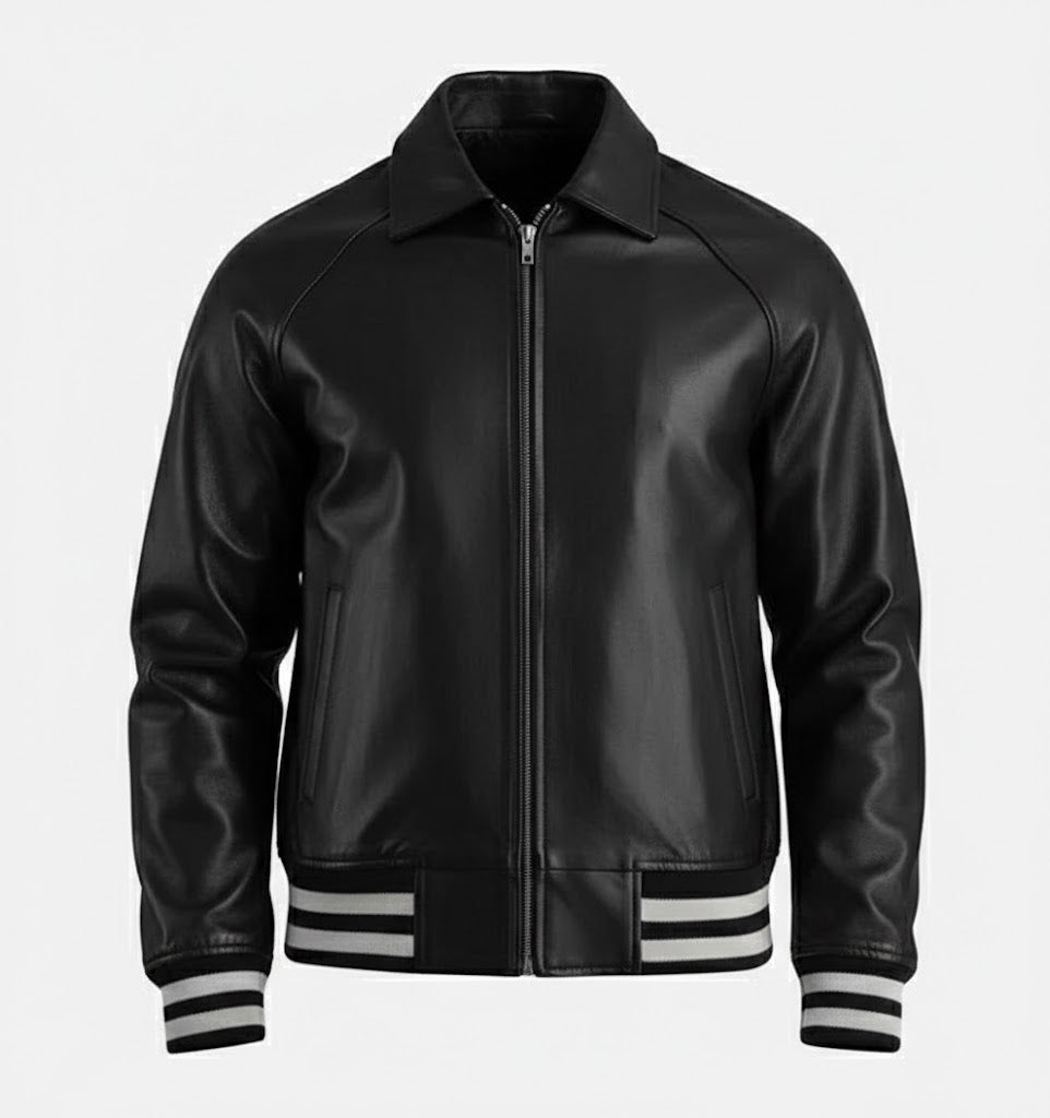 Men’s Black Leather Varsity Jacket