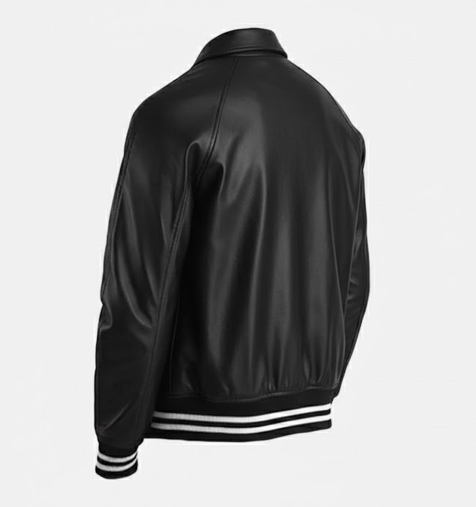 Men’s Black Leather Varsity Jacket