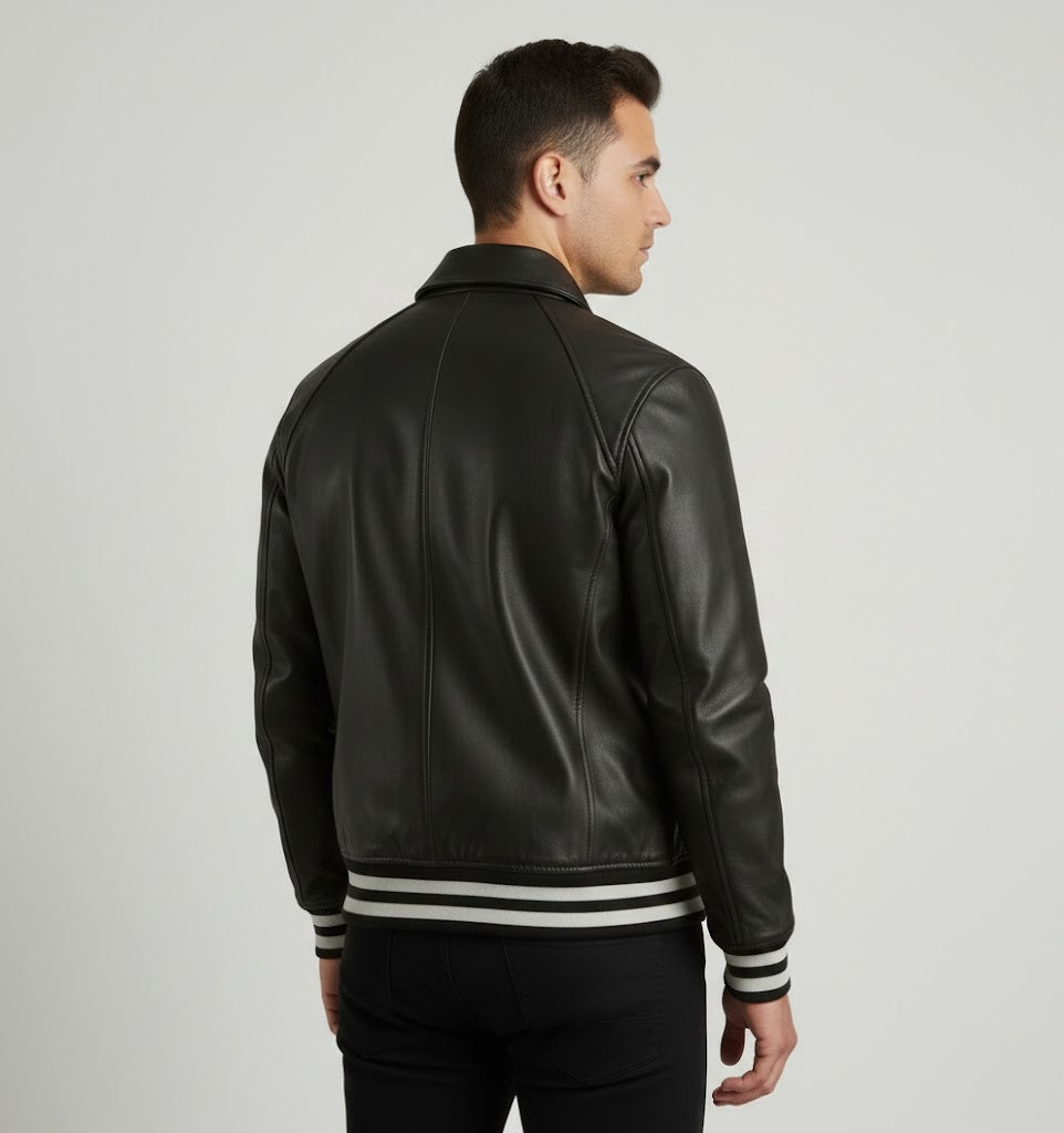 Men’s Black Leather Varsity Jacket