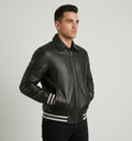 Men’s Black Leather Varsity Jacket