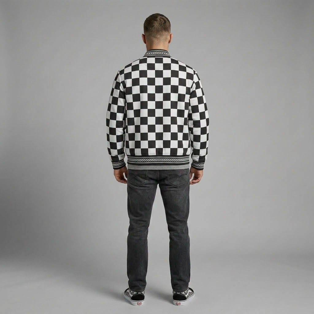 Men’s Black & White Varsity Jacket – Retro Letterman Streetwear Style