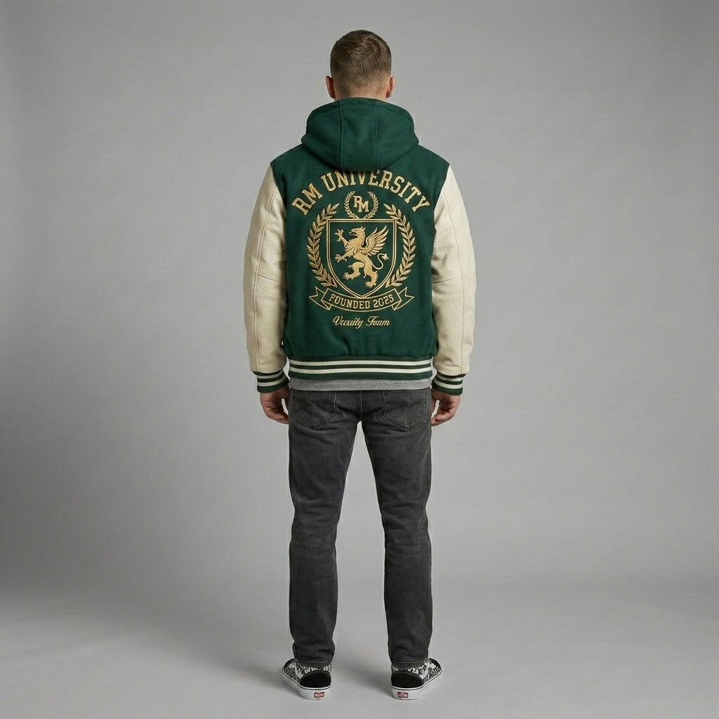 Men’s Hooded Varsity Jacket – Casual Letterman Streetwear Style