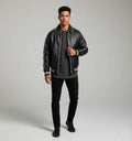 Full Black Leather Varsity Jacket Men