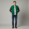 green body black leather sleeves varsity jacket men