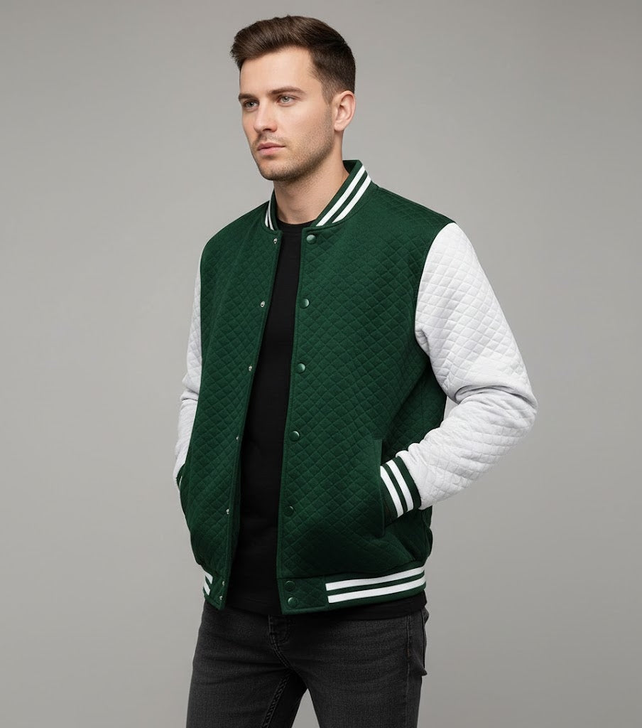 green body white sleeves varsity jacket