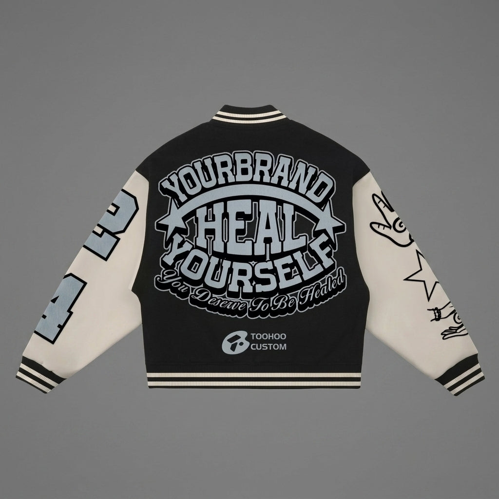 Men’s American Chenille Embroidery Patch Varsity Jacket – Vintage Cropped Baseball Style