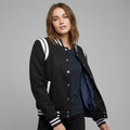 Midnight Black Varsity Jacket with White Lining – Women