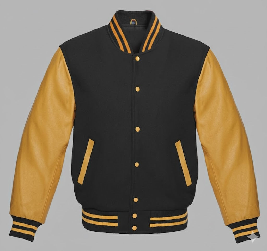 Men’s Orange & Black Leather Varsity Jacket