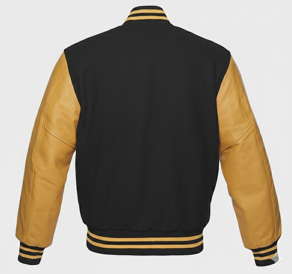 Men’s Orange & Black Leather Varsity Jacket