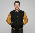 Men’s Orange & Black Leather Varsity Jacket