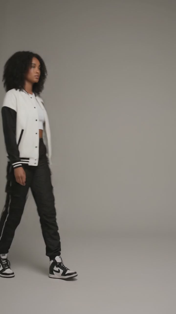 Chic White & Black Women’s Varsity Jacket